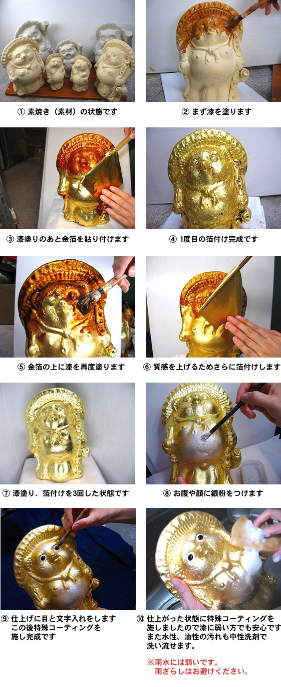 黄金のたぬきの置物の製造工程
